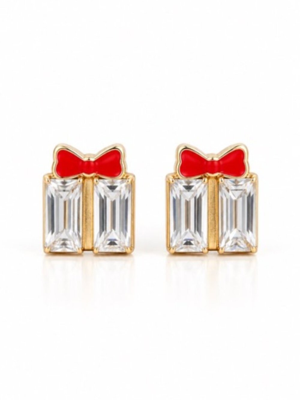 Christmas Gift Box Stud Earrings Holiday Bow Crystal Brand New